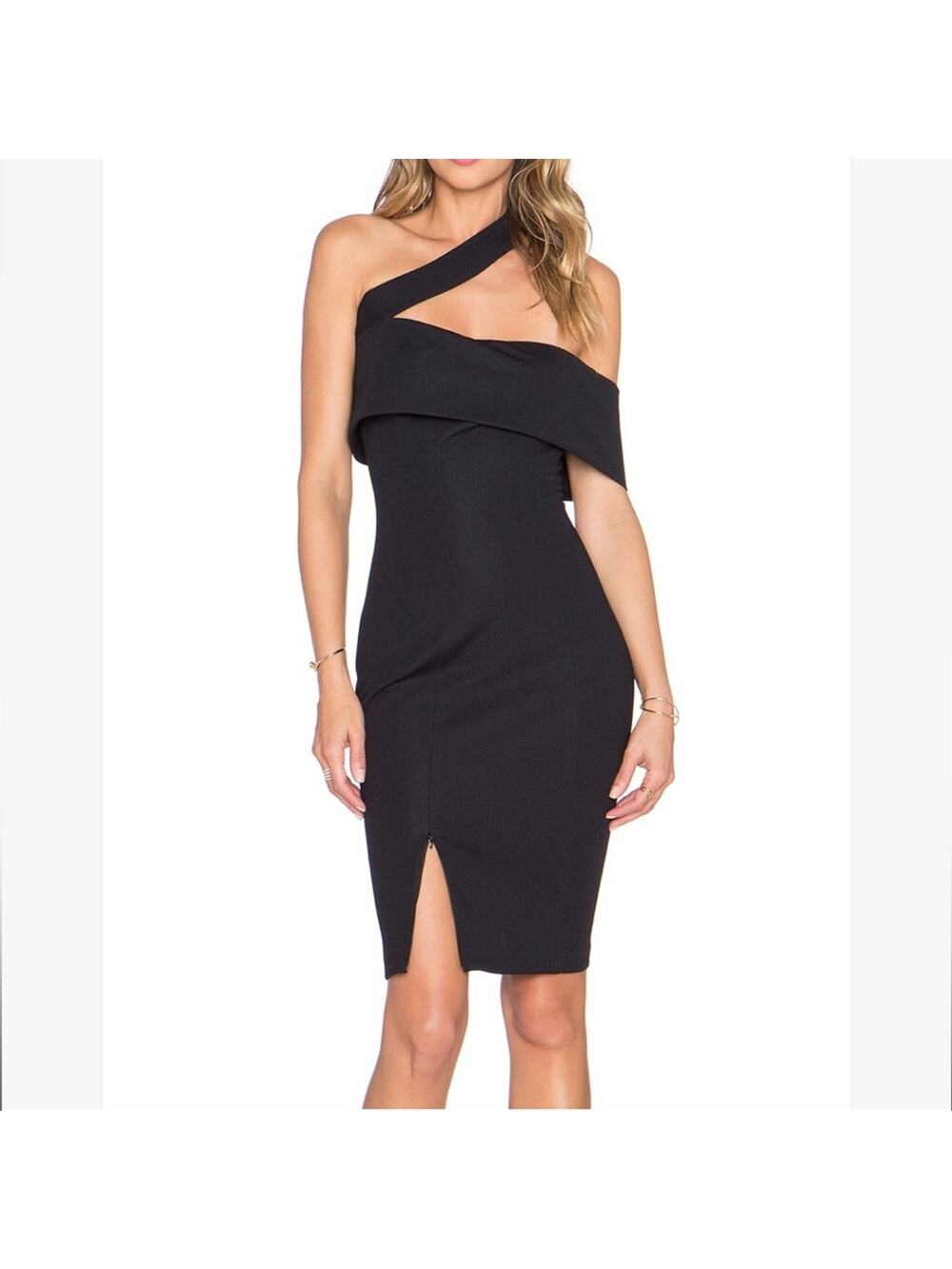 Nicholas Textured Ponti Off Shoulder Dress in‎ Black sz 2 revolve